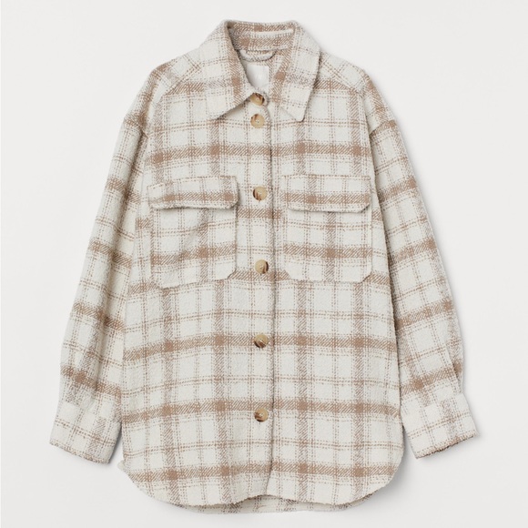 H&M Jackets & Blazers - H&M Tan Plaid Shacket